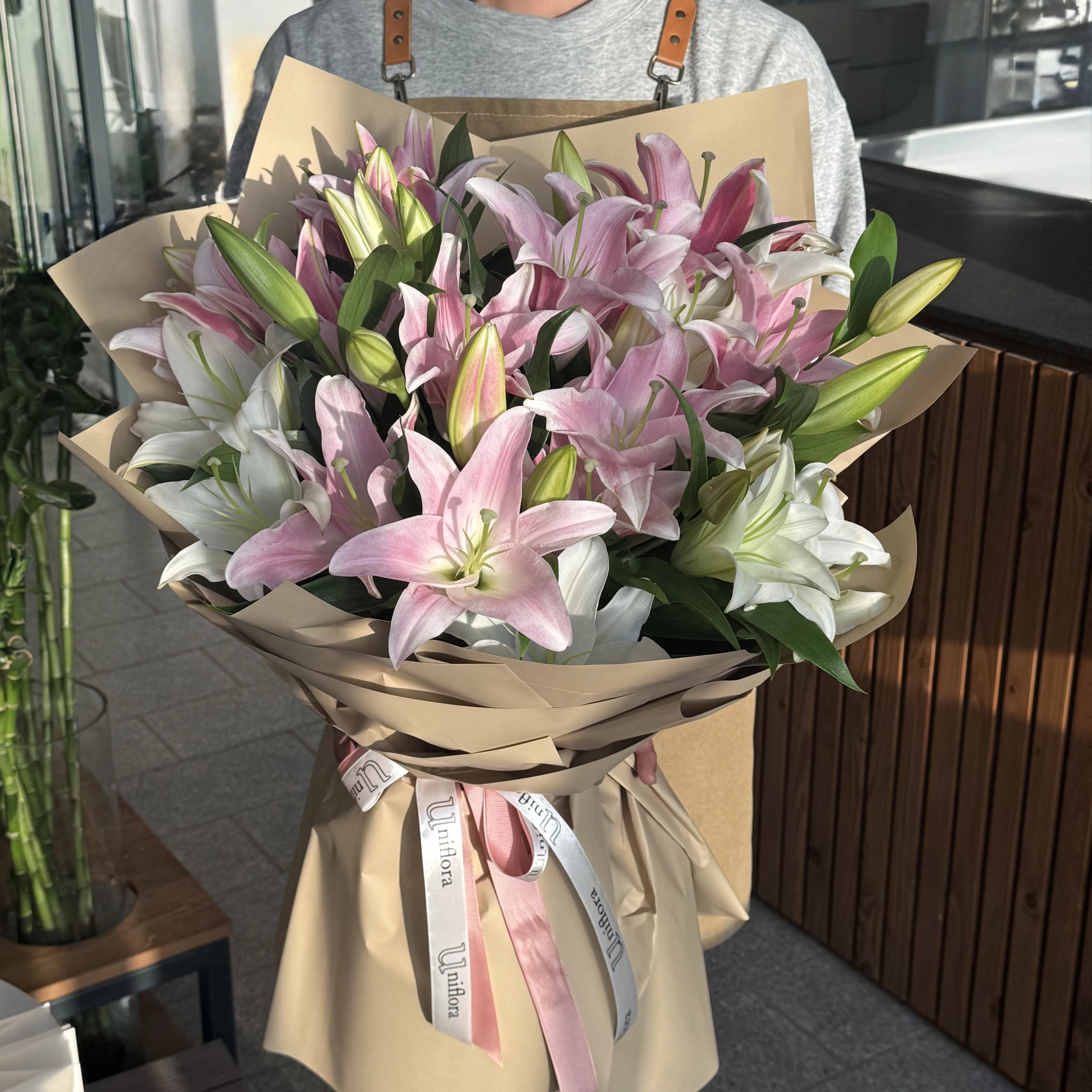 Pink and White Lily Bouquet - Uniflora