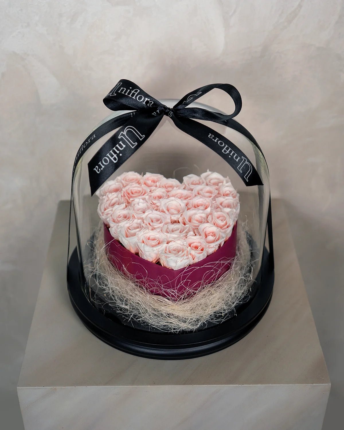 Pink heart - Infinity Rose Glass Dome - Uniflora