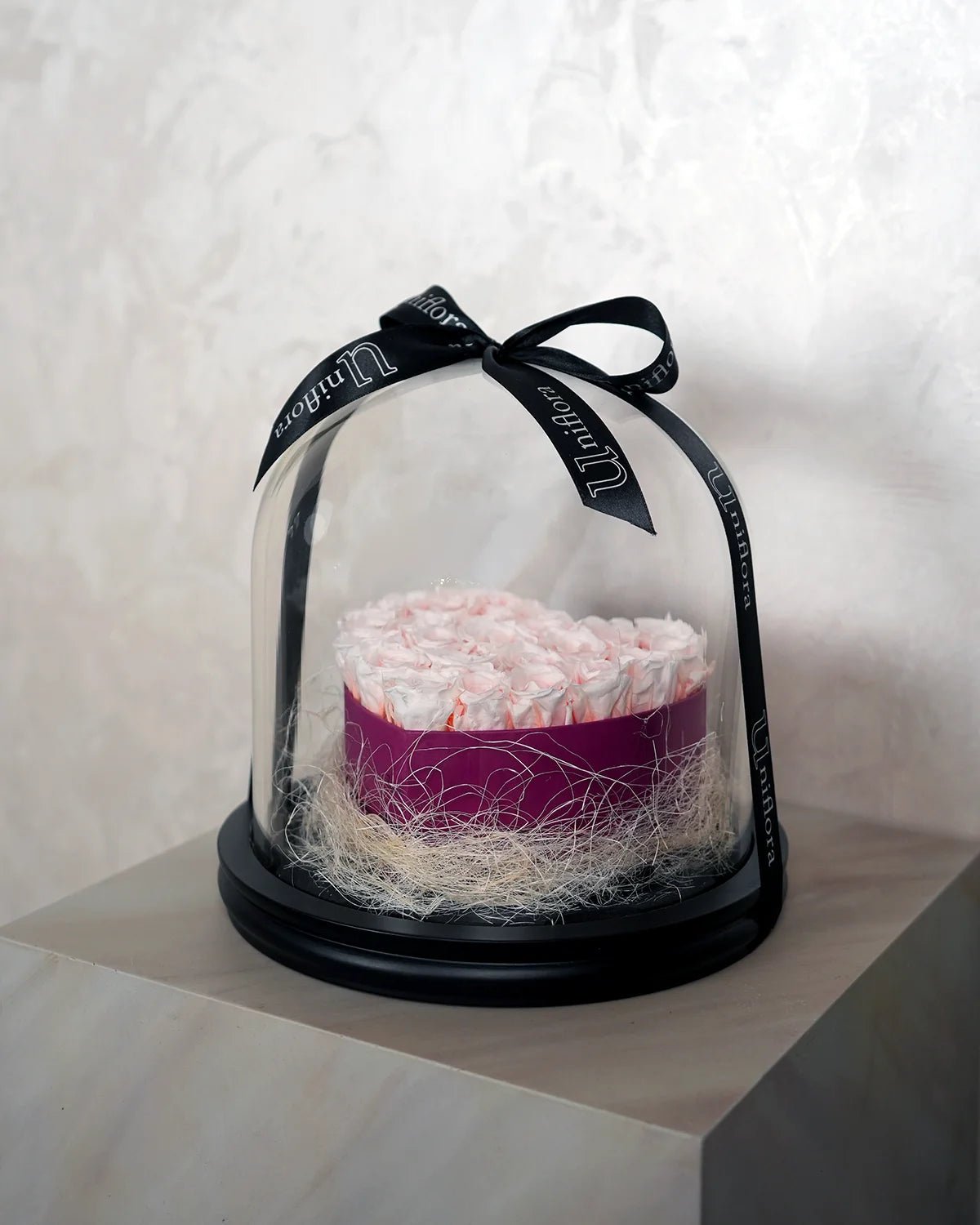 Pink heart - Infinity Rose Glass Dome - Uniflora