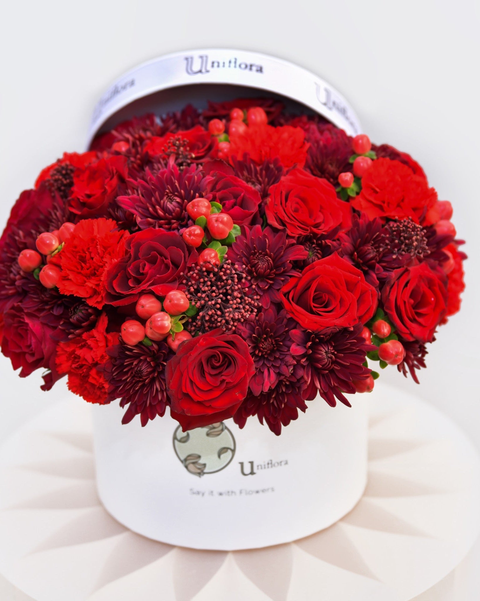 Scarlet Desire Box, red roses flower box, from Uniflora Dubai (alternate view)