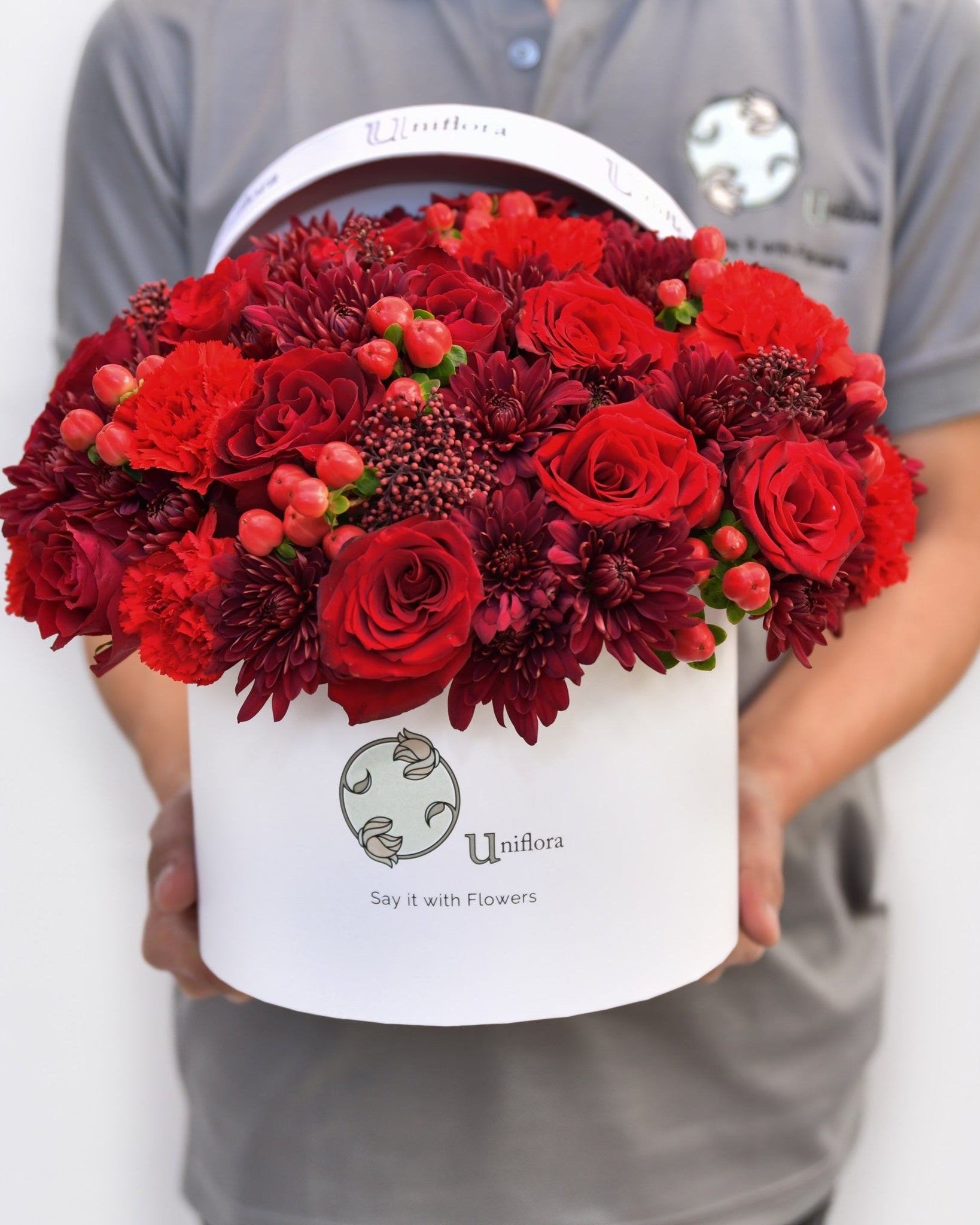 Scarlet Desire Box, red roses flower box, from Uniflora Dubai