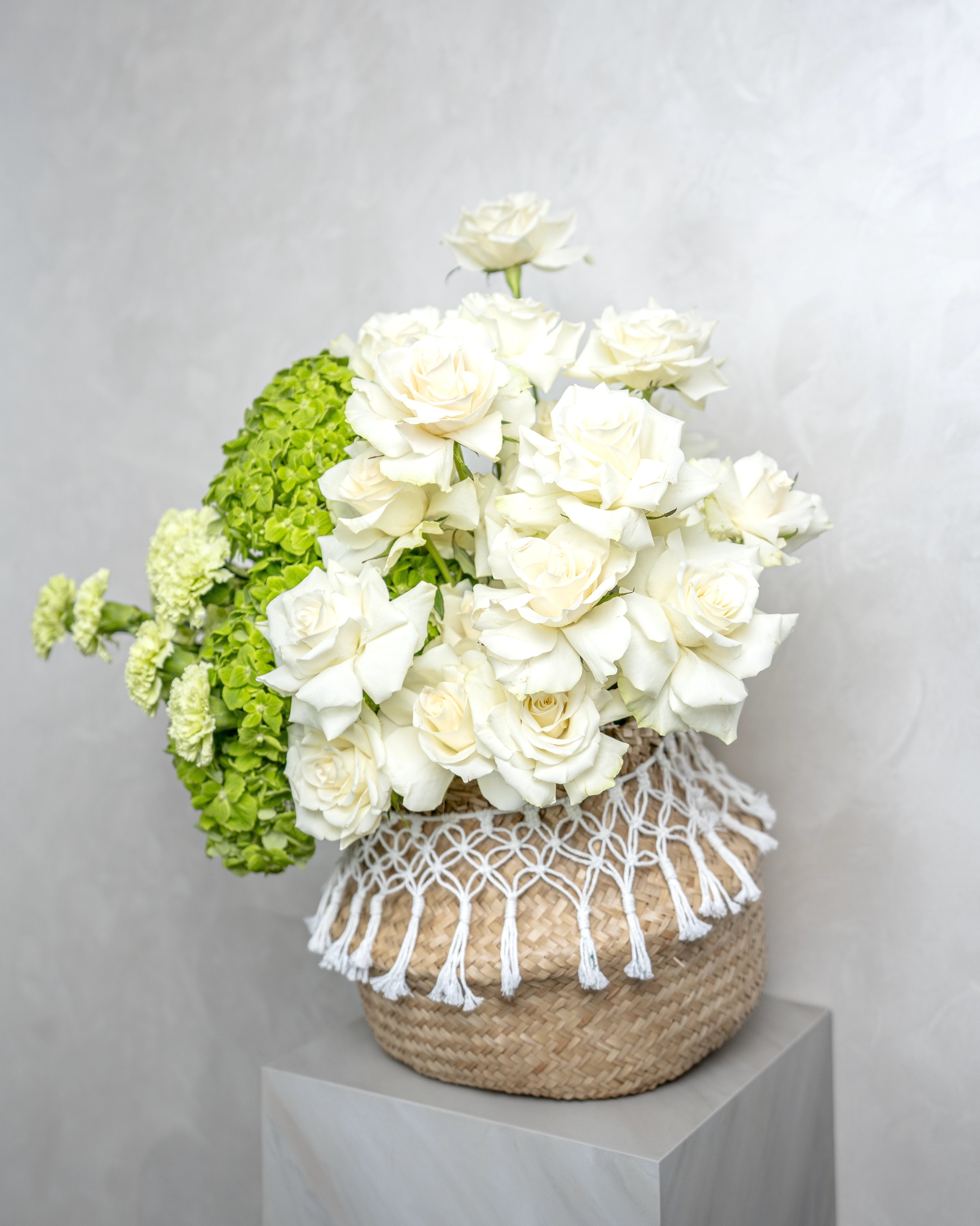White Rose and Hydrangea Basket - Uniflora