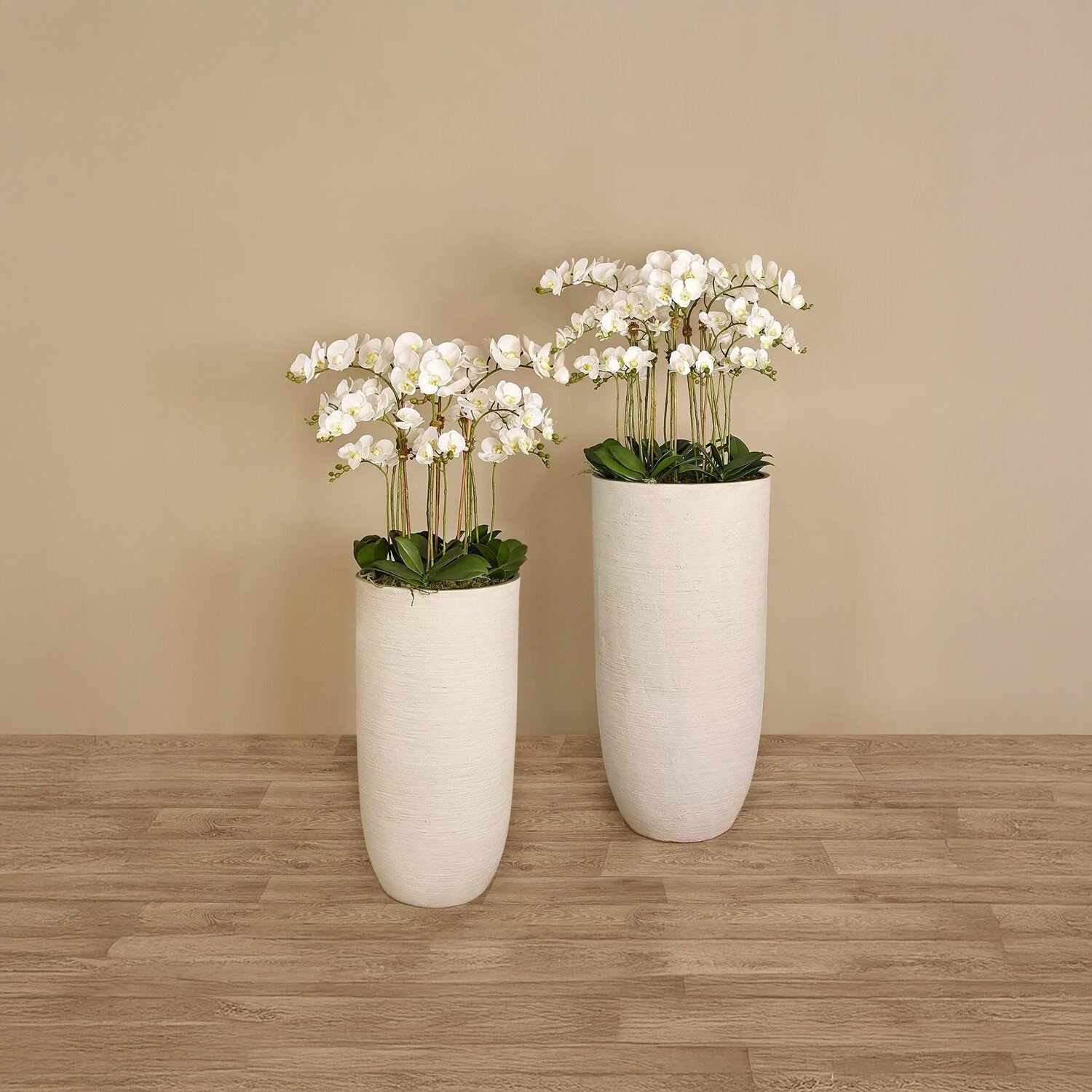 Artificial Orchids in Fiberclay Pot - White