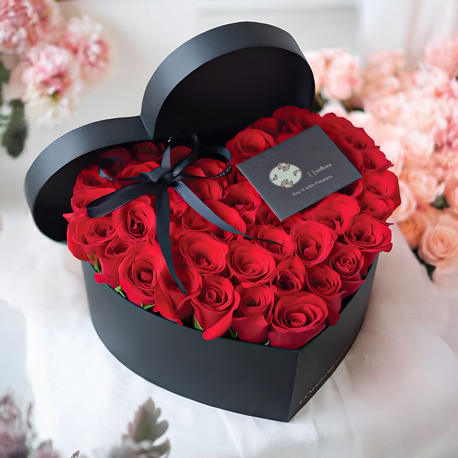 Red Roses Heart Box - Uniflora