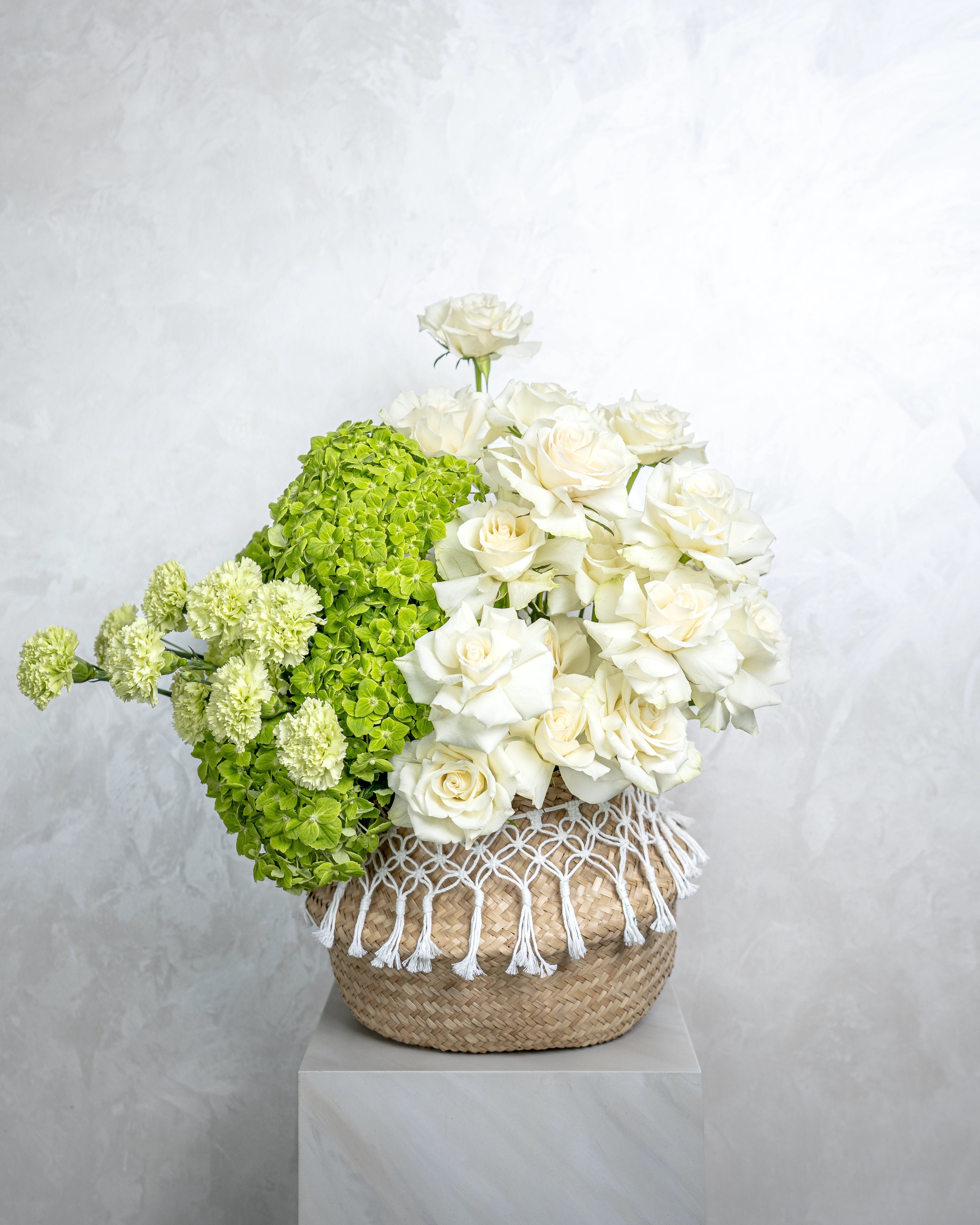 White Rose and Hydrangea Basket - Uniflora