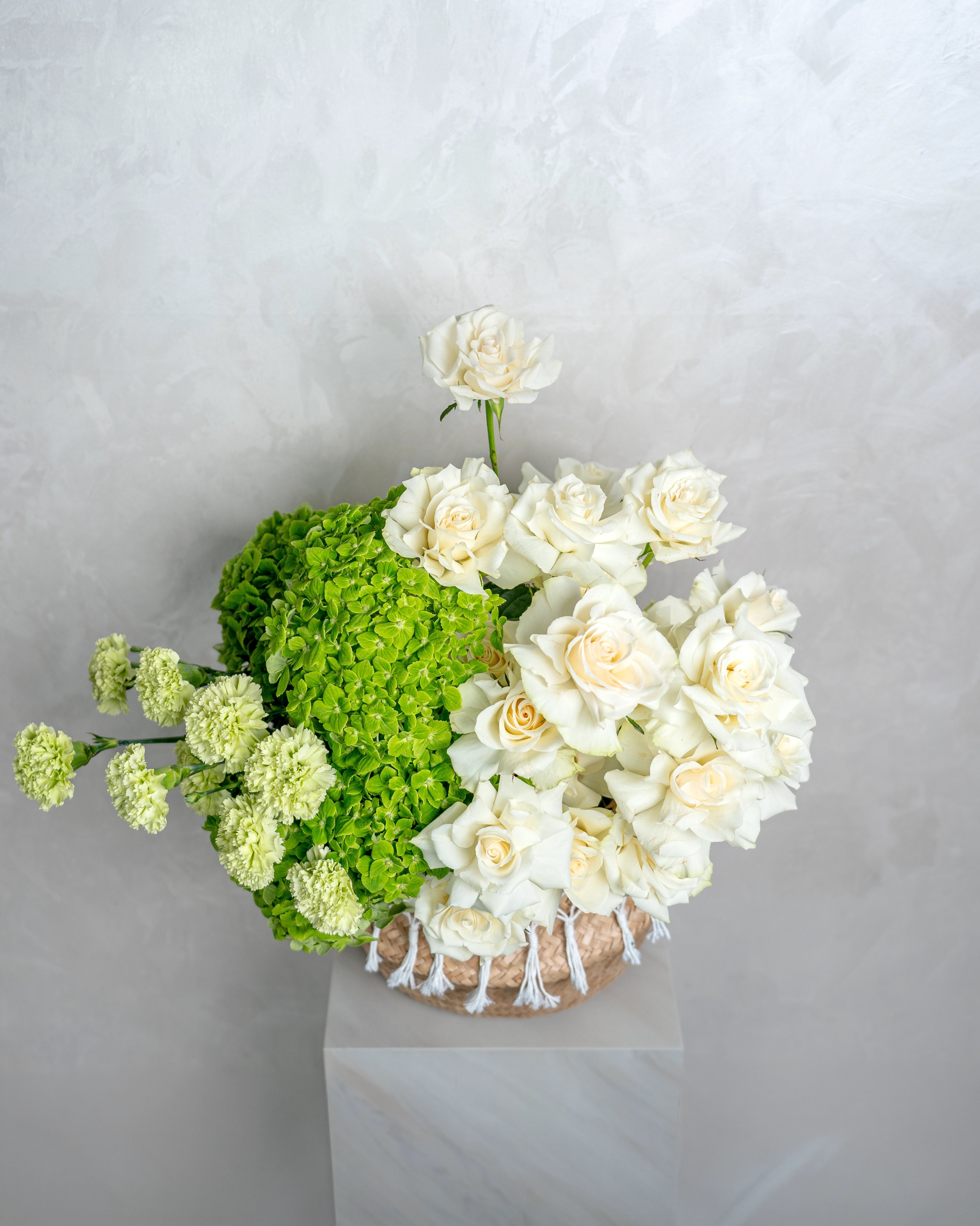 White Rose and Hydrangea Basket - Uniflora