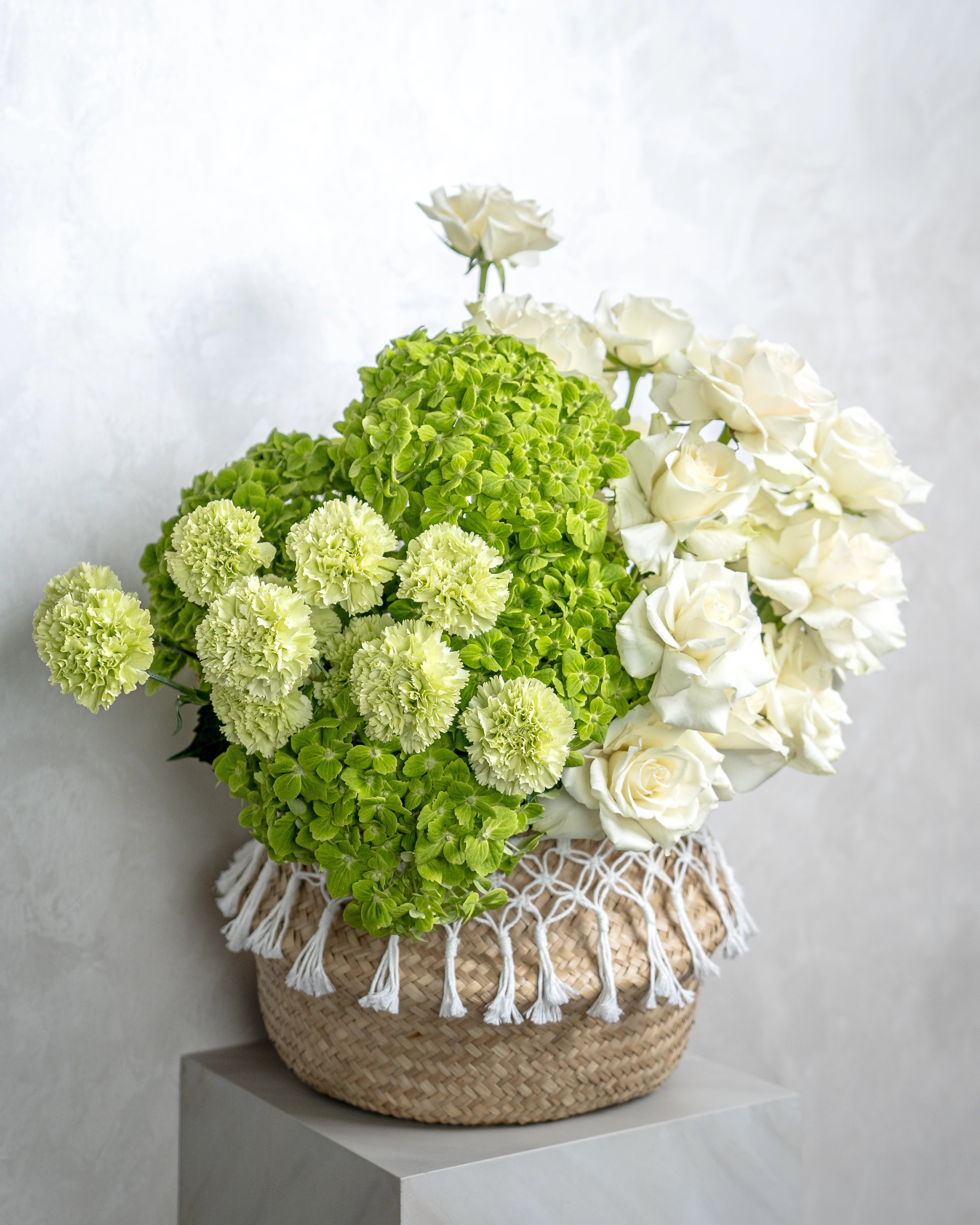 White Rose and Hydrangea Basket - Uniflora